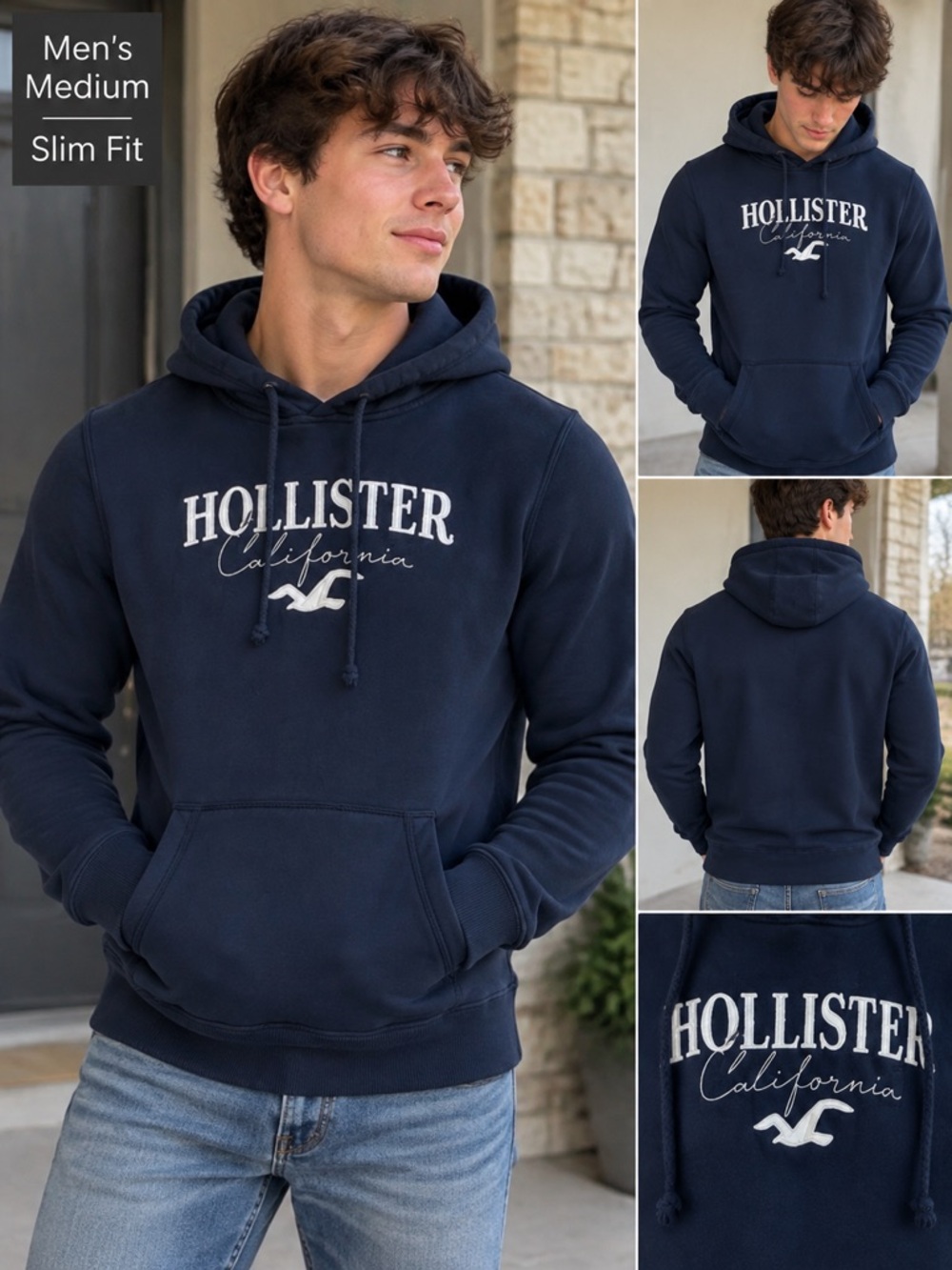 Hollister Navy Hooded Sweatshirt - Men's Casual Pullover